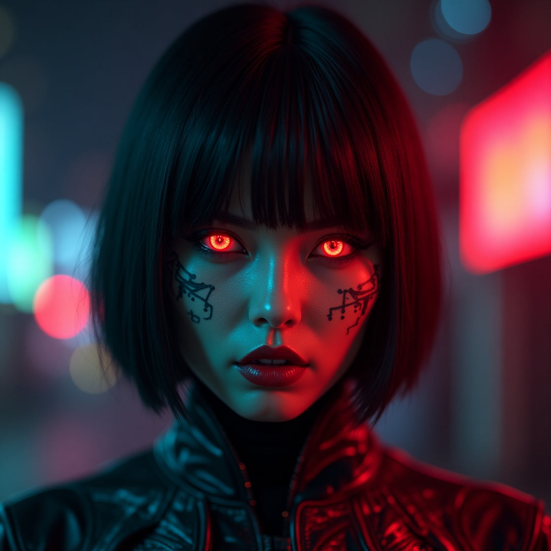 Cyberpunk Red Eyed Woman