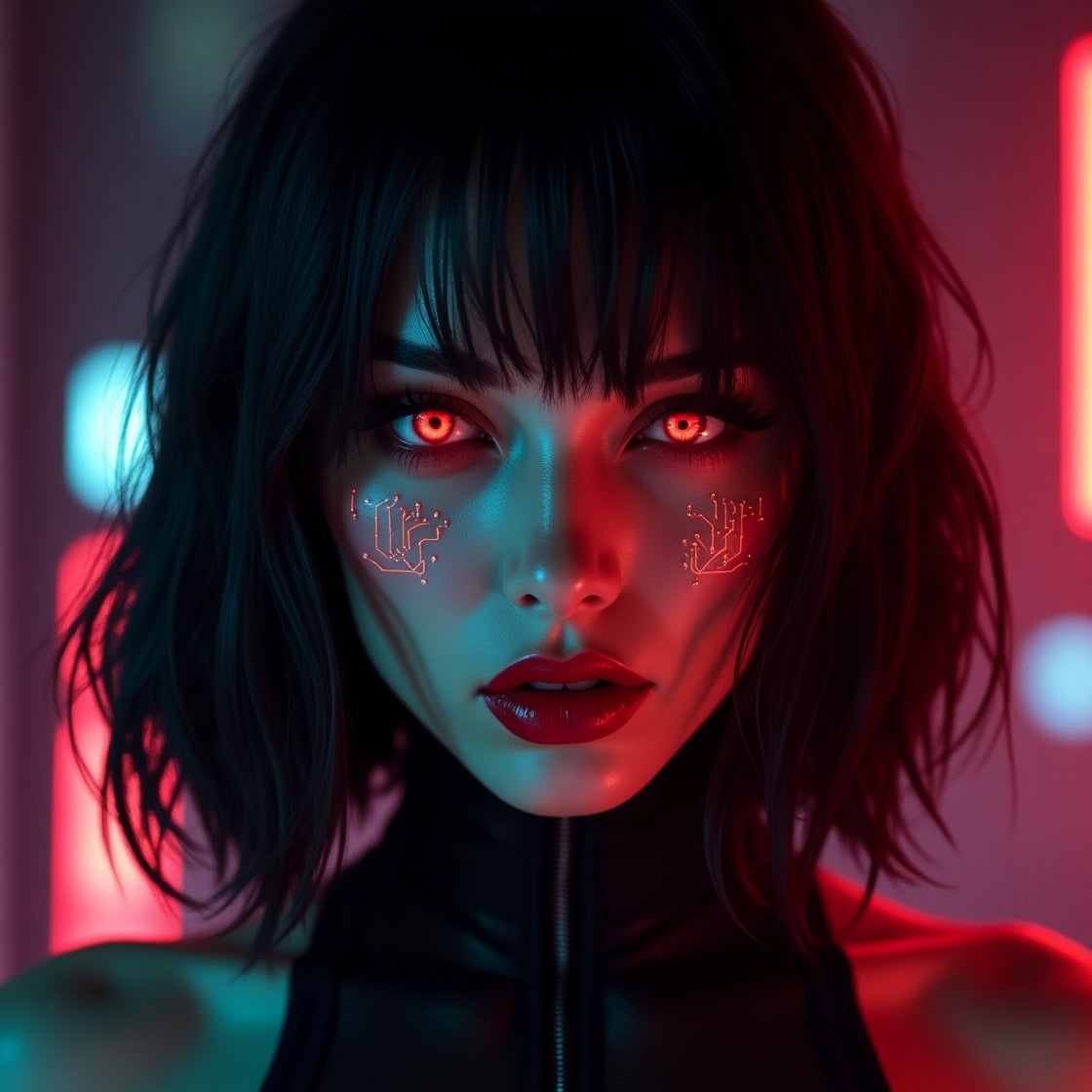 Cyberpunk Red Eyed Woman